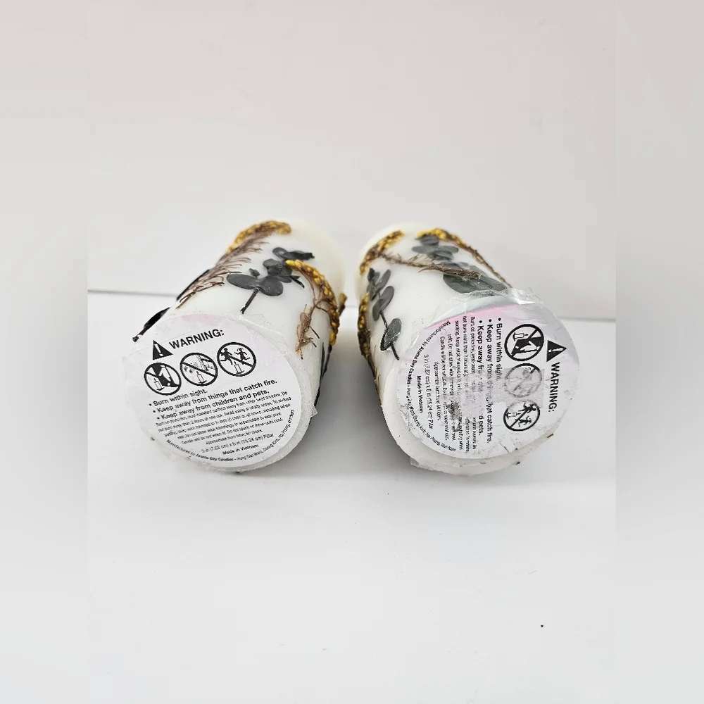 Pressed Floral Botanical Pillar Candles Set of 2